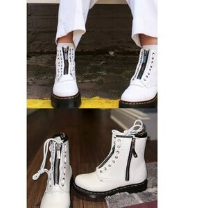 White doc marten boots lace boots twin zipper Dr marten combat boots fall boots
